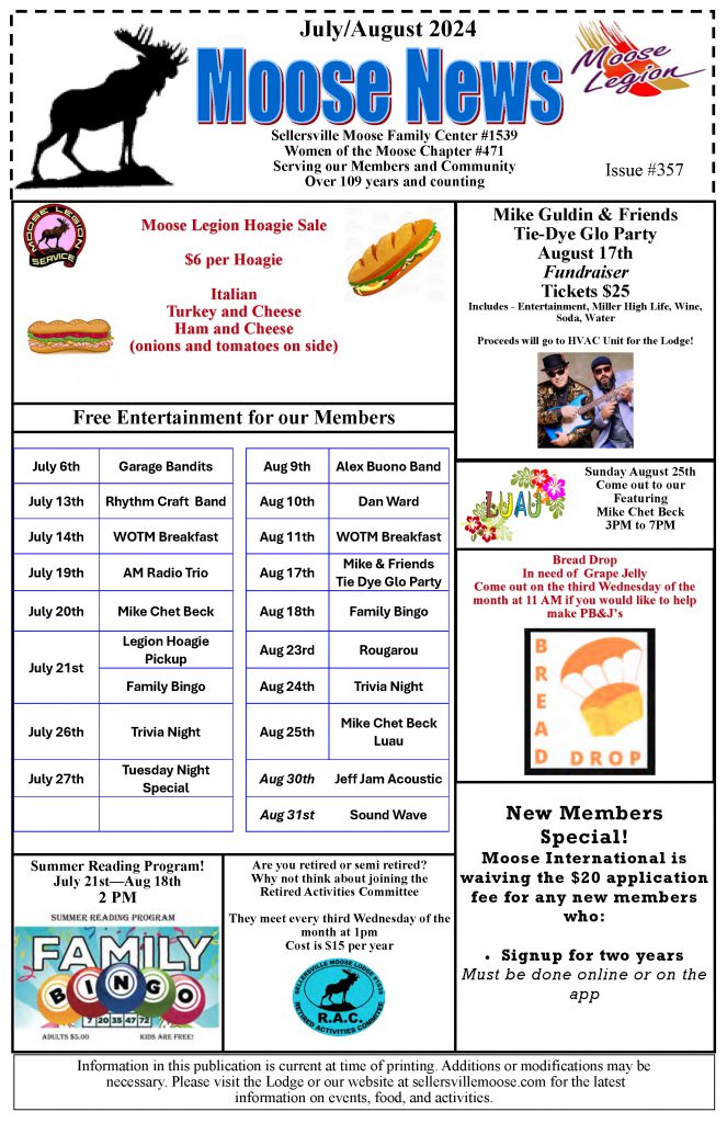 Calendar Sellersville Moose Lodge 1539 Calendar Sellersville Moose Lodge 1539