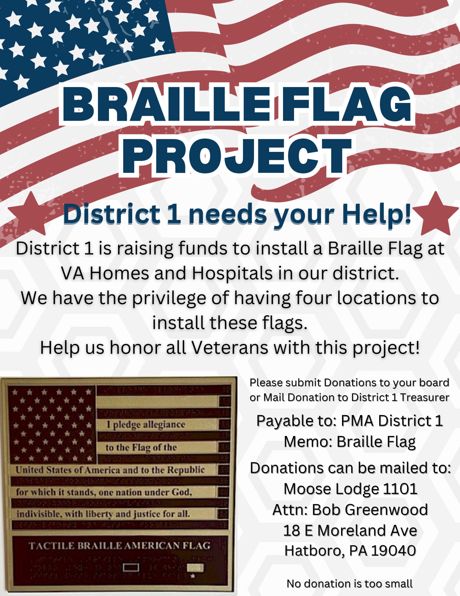 Braille Flag Project - Sellersville Moose Lodge 1539